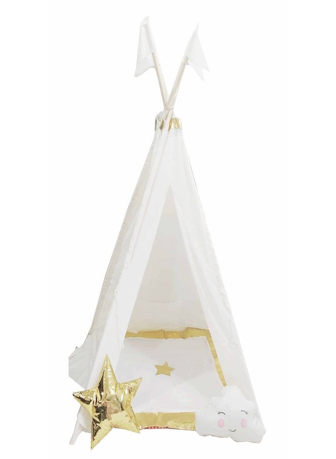 CREATIVE TEXTILES Tent House for Kids Portable Play Tent for Kids, A House for Boys & Girls to Play Indoor or Outdoor Games and Party Decorations (White and Golden) - Image 2